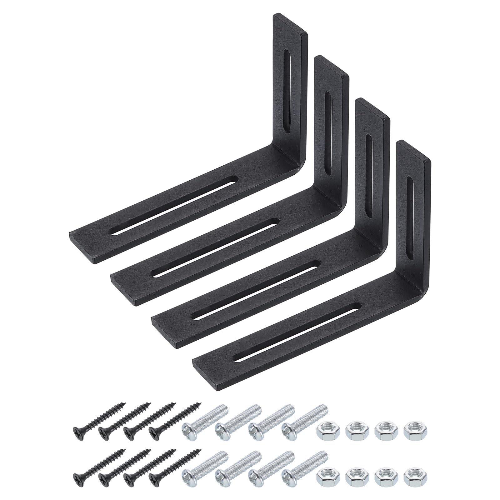 Équerre d'angle réglable en L uxcell noir 100x150mm pour fixation meuble et étagère bois
