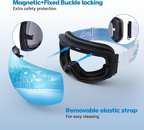 Miniatura 3 de Gafas de esquí OTG Snowboard Gafas de nieve con protección magnéticaantivaho y UV400, lente HD sin marco, para hombres, mujeres y jóvenes