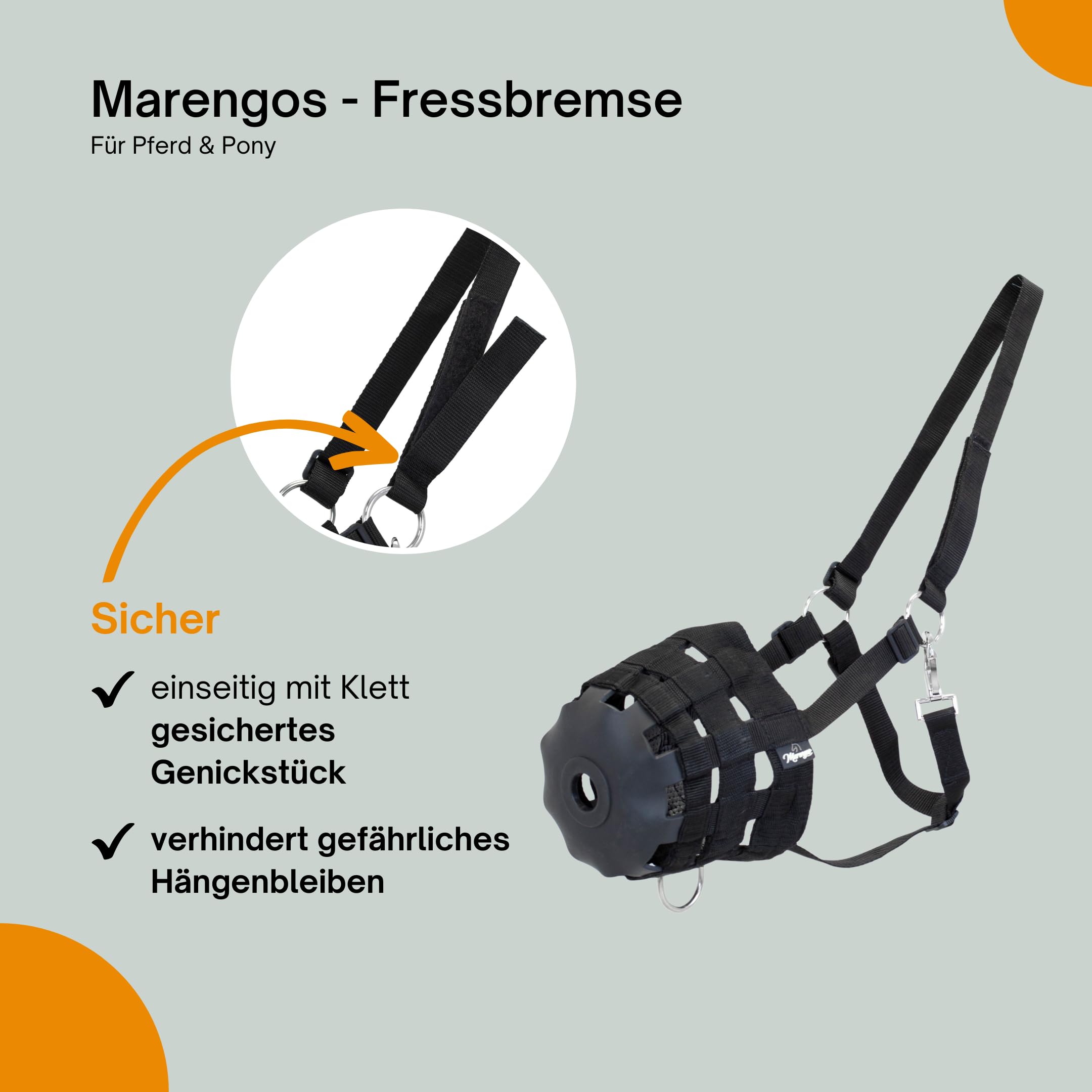 Fressbremse Pferd & Pony Maulkorb mit Fress-Schutz stufenlos einstellbar Weide-Maulkorb schwarz