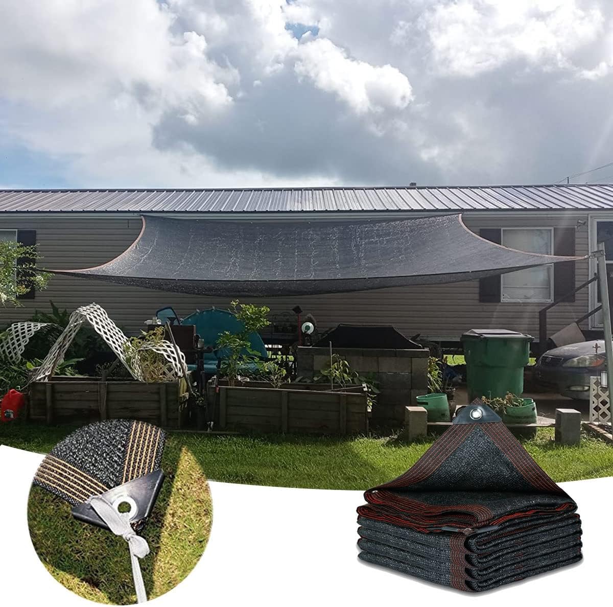 Shade Net Black Balcony Rectangle Shade Cloth UV Resistant Netting Taped Edge with Grommets Thick Sunscreen Awning, 1x6m(3.3x19.7ft)