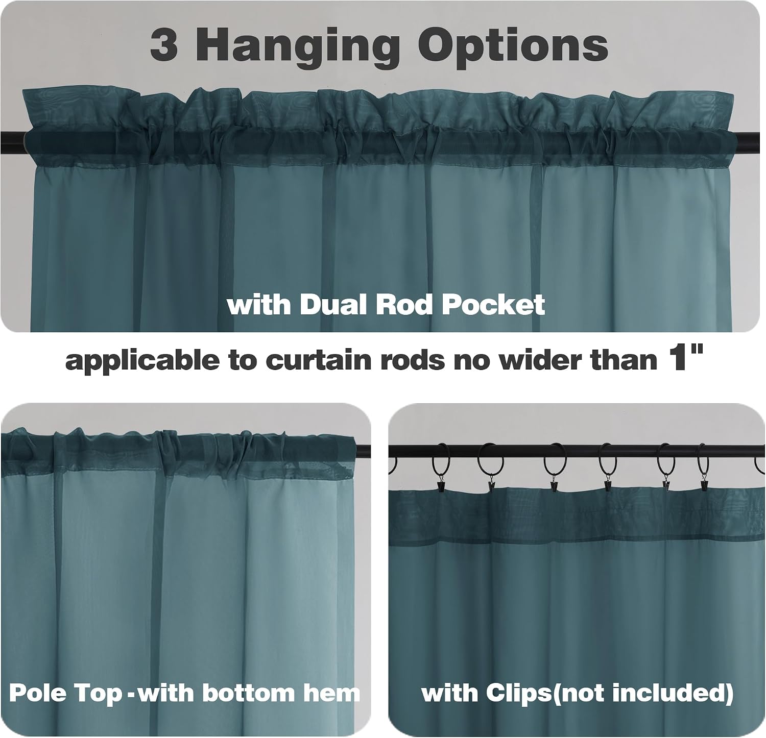  Stone Blue Sheer Valances for Windows 2 Pack, 42Wx14L Inches Small Valance for Living Room Bathroom Cafe Laundry Basement, Elegant Haze Blue Voile Valance thumbnail