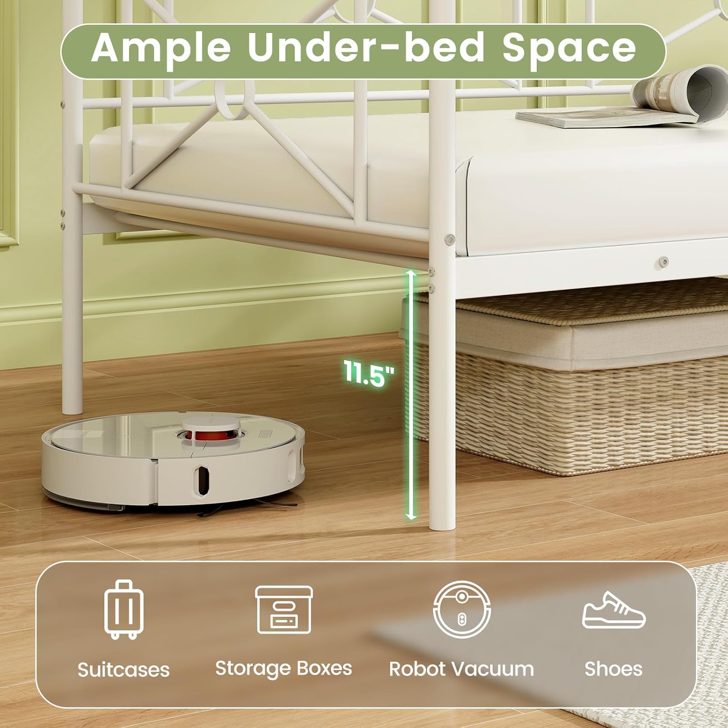 KOMFOTT Twin Size Metal Daybed Frame, Heavy-Duty Steel Slats Support Platform Bed Frame, Multifunctional Sofa Guest Bed with Headboard for Living Room, Bedroom, Guest Room, No Box Spring Needed