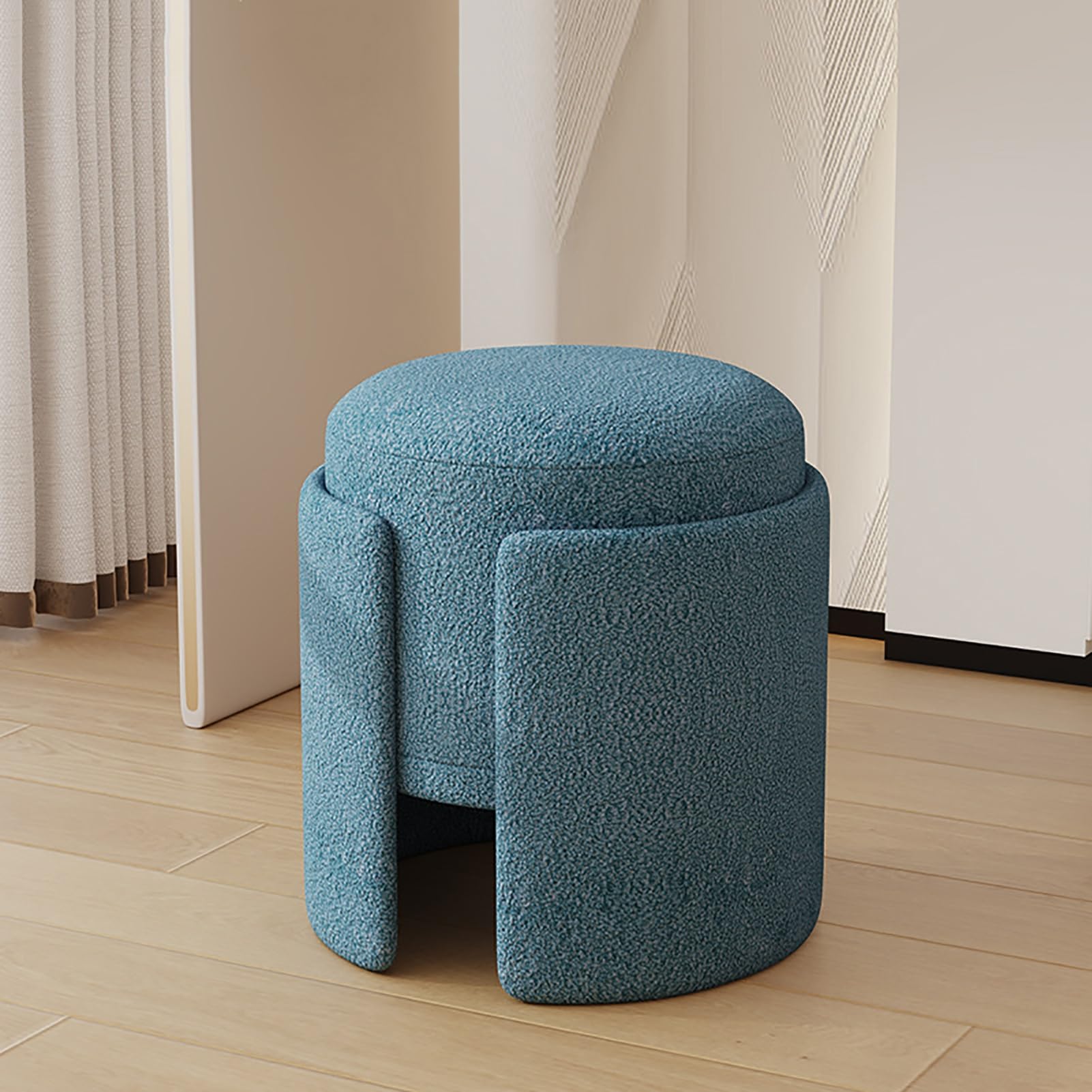Silla redonda de tocador con asiento acolchado y reposapiés para dormitorio