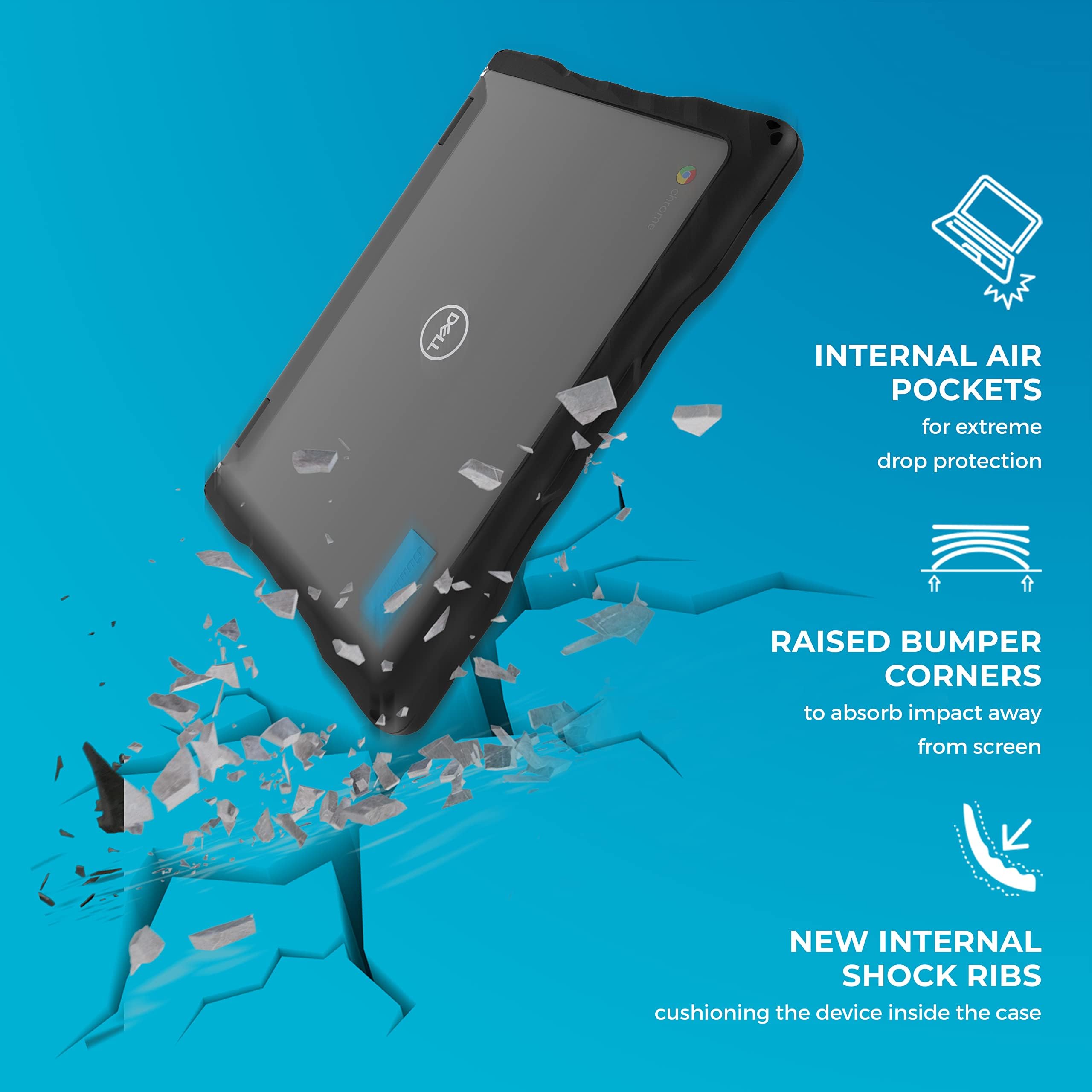 Gumdrop Droptech - Funda para portátil Dell 3100 2 en 1 Chromebook para estudiantes K-12, profesores, niños, color negro, resistente, absorbe golpes, extrema protección contra caídas