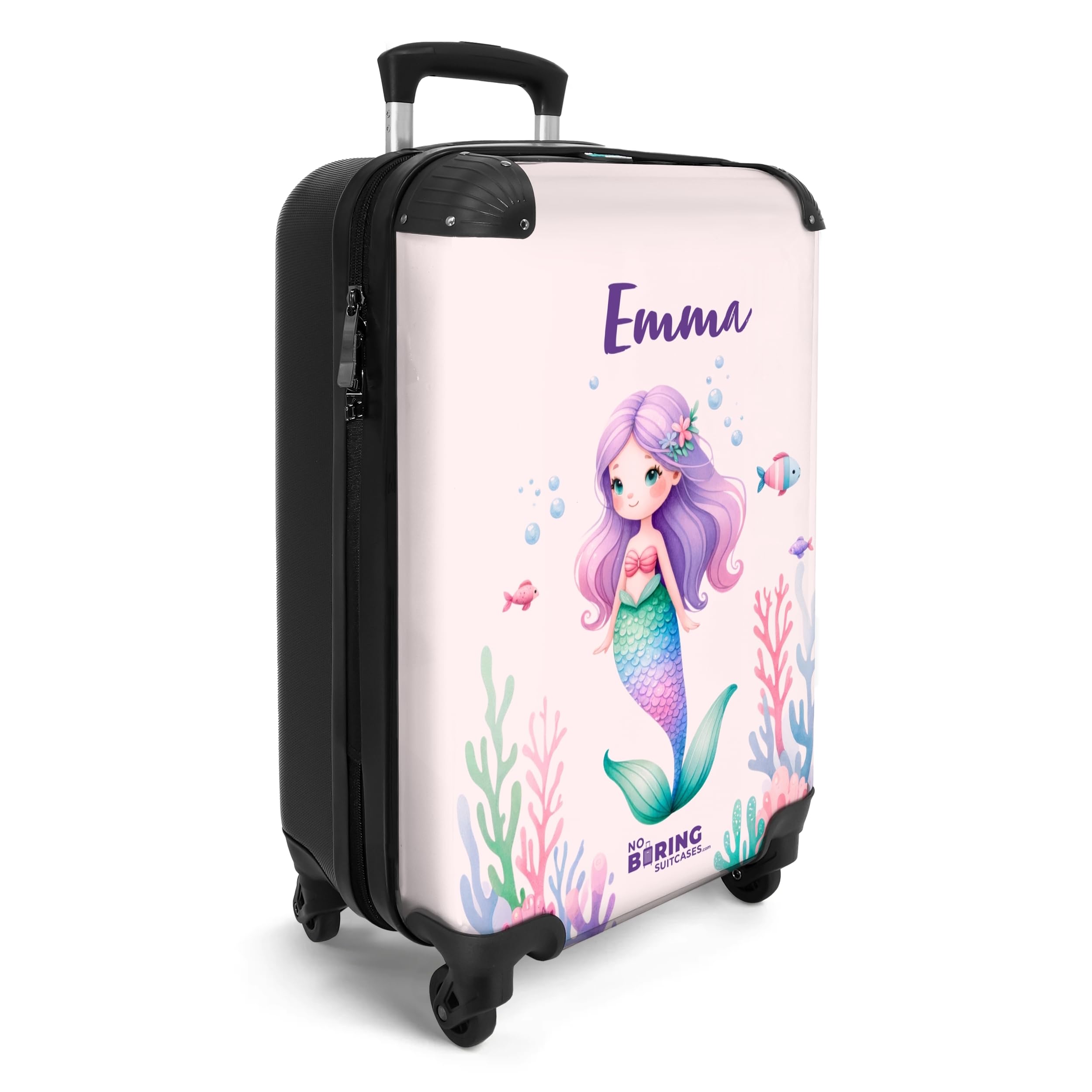 NoBoringSuitcases.com Valigia Bambini, Trolley Bambina, Valigia Per Bambini, Valigia Bambina, Trolley Bambina da Viaggio, Valigia Rosa, Valigia Personalizzabile, 55x40x20 cm (Sirena - Rosa)