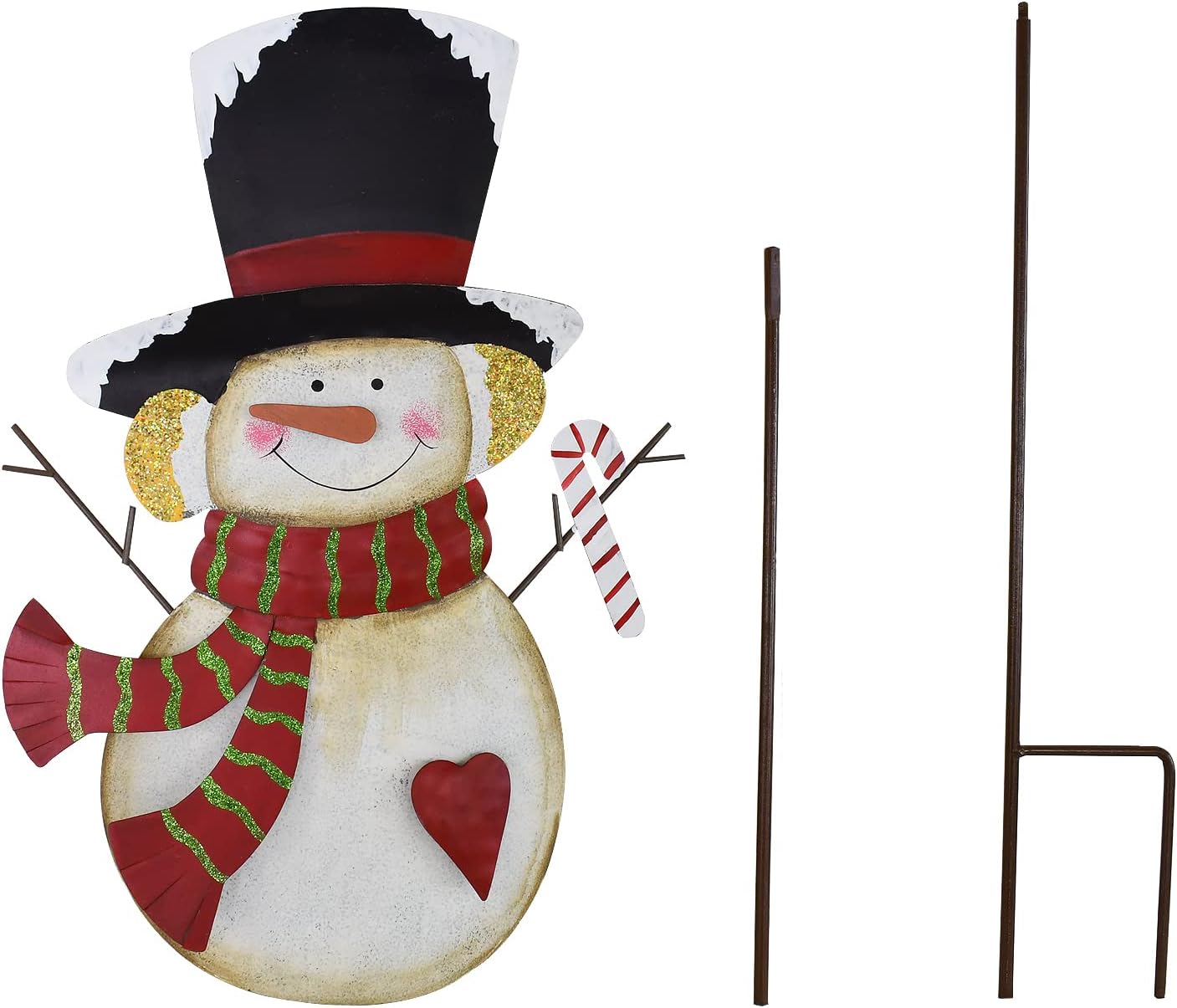 Linfevisi Christmas Snowman Yard Stakes Metal Garden Stake Sign Outdoor Snowmen Lawn Stake Xmas Yard Decorations Holiday Winter Yard Stakes Holiday Seasonal Outside 36 Inch (Red)