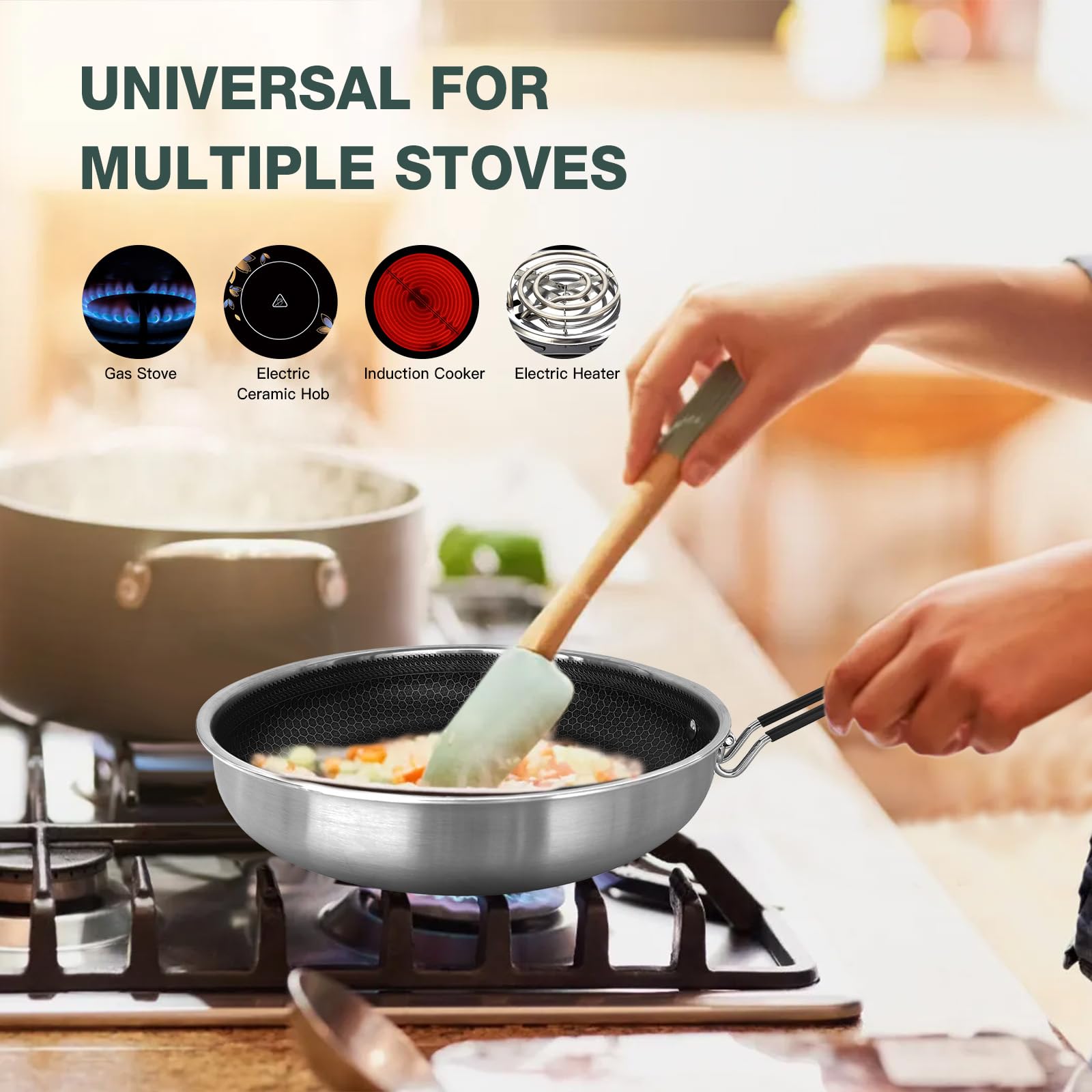Składany uchwyt bez patelni bez kija Universal for Gas Electric Indukcja Ceramiczne piece ceramiczne trwałe stali nierdzewne 26 cm 28 cm Opcje (M)