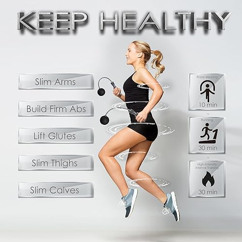 Vista 4 de Cordless Jump Rope for Fitness with Indoor Jumping Rope Weighted Ropeless Skipping Jump Rope for Men Women Kids High-Speed Rope Skipping for Narrow