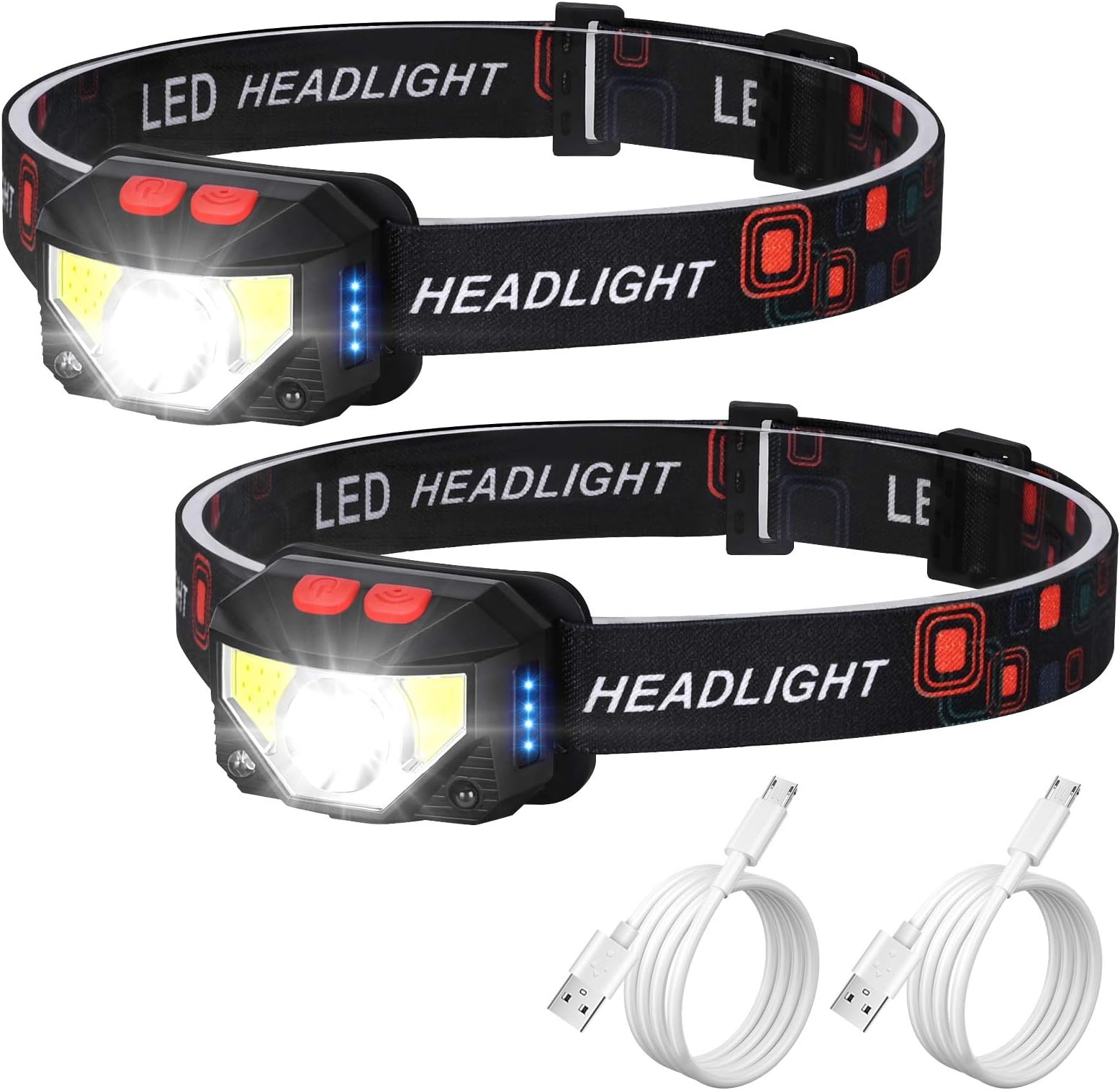 Rechargeable Headlamp - 1100 Lumen Super Bright Motion Sensor LED Head lamp Flashlight, Waterproof USB Rechargeable Head Light with 6 Modes Head Lights for Camping Cycling Hiking Fishing (Black)
