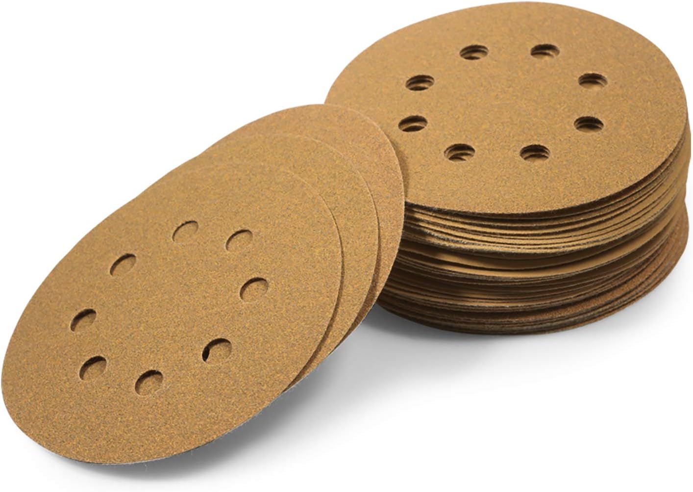 50 Pcs 8 Hole 5 Inches Sandpaper Round 100 Grit Dustless Hook and Loop Sanding Discs for Random Orbital Sander Glass Metal Automotive Polishing