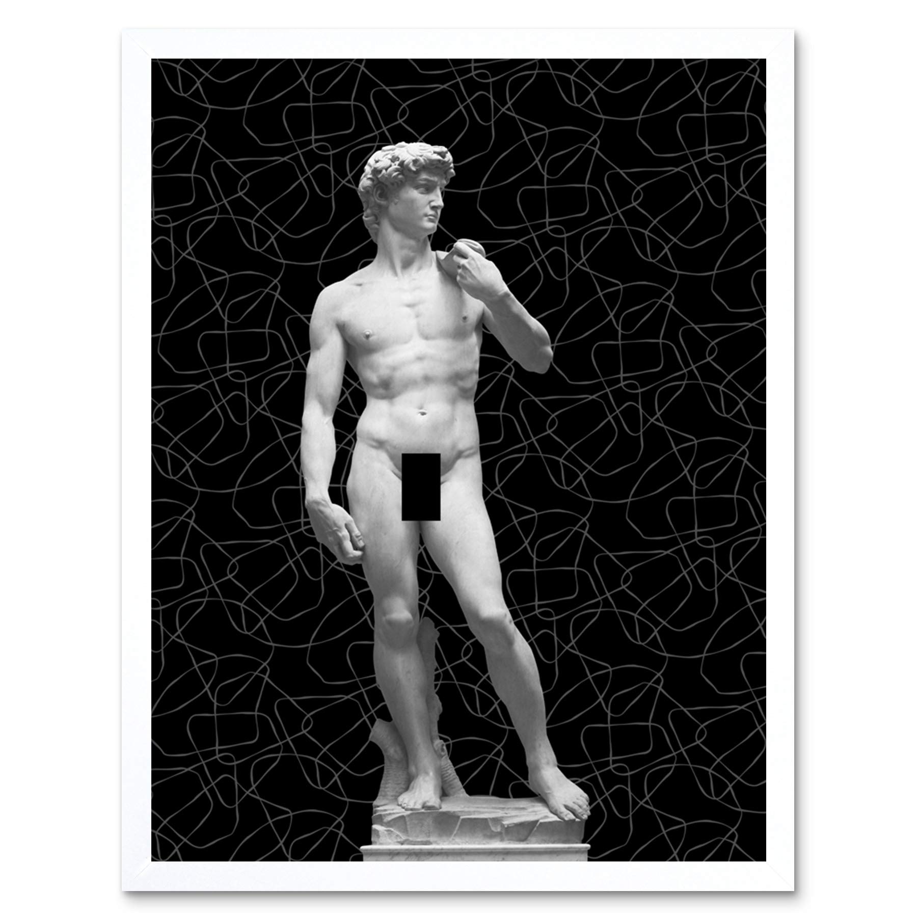 Artery8 Statue of David by Michelangelo Classic with Abstract Art Black Art Print Framed Poster Wall Decor 12x16 inch