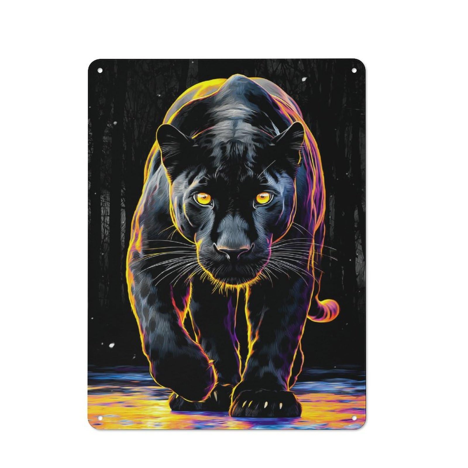 Junmoney Neon Panther In The Night Tin Sign With Design 40X30cm, Vintage Workshop Wall Decor For Tool Room, Garage, Studio Or Home Bar