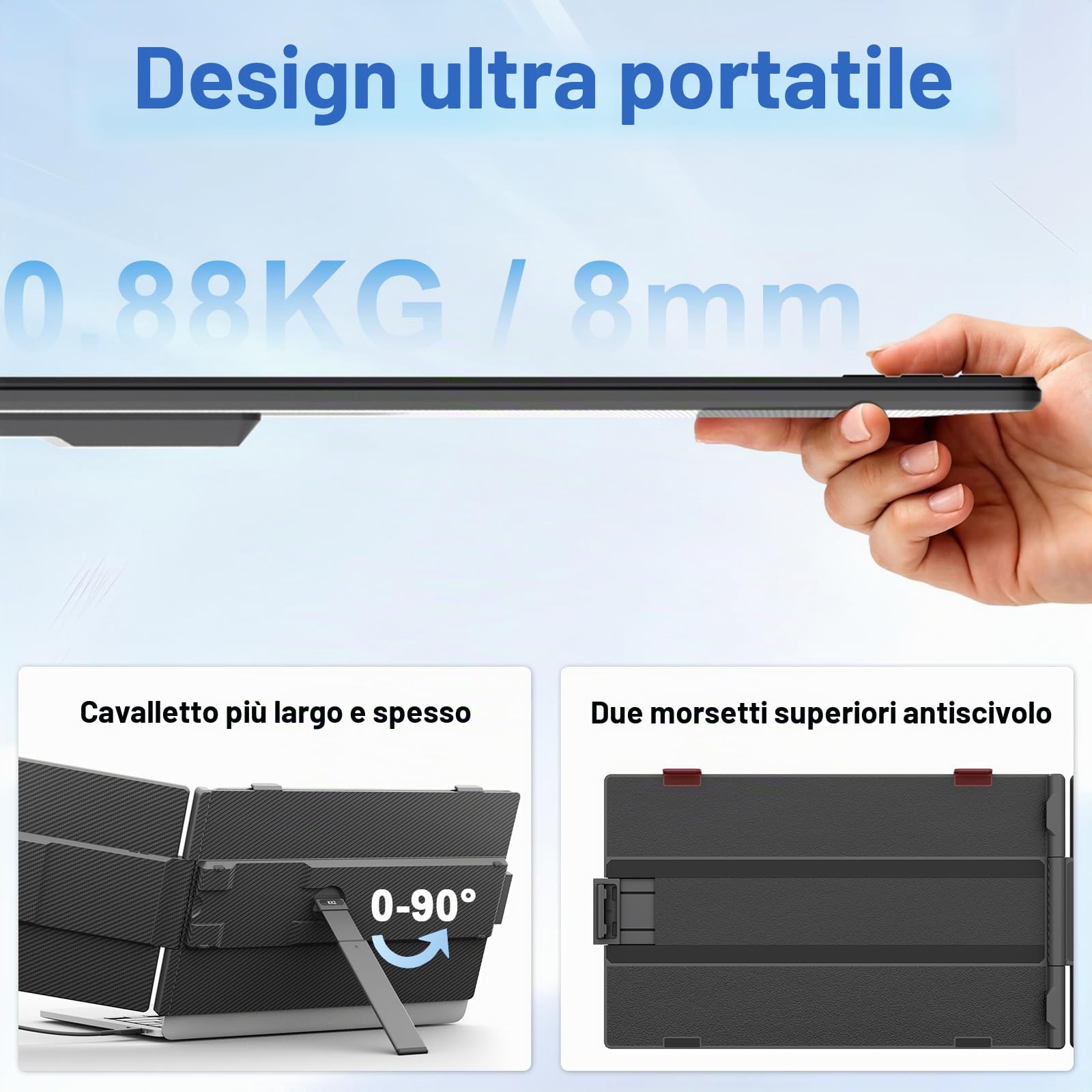 KEFEYA Monitor Portatile 14” FHD 1080P IPS Doppio Estensore dello Schermo, Schermo Portatile per Laptops 13-17.3" Laptop Screen Extender Plug & Play Dual Schermate per Windows, Mac, Android, PS5
