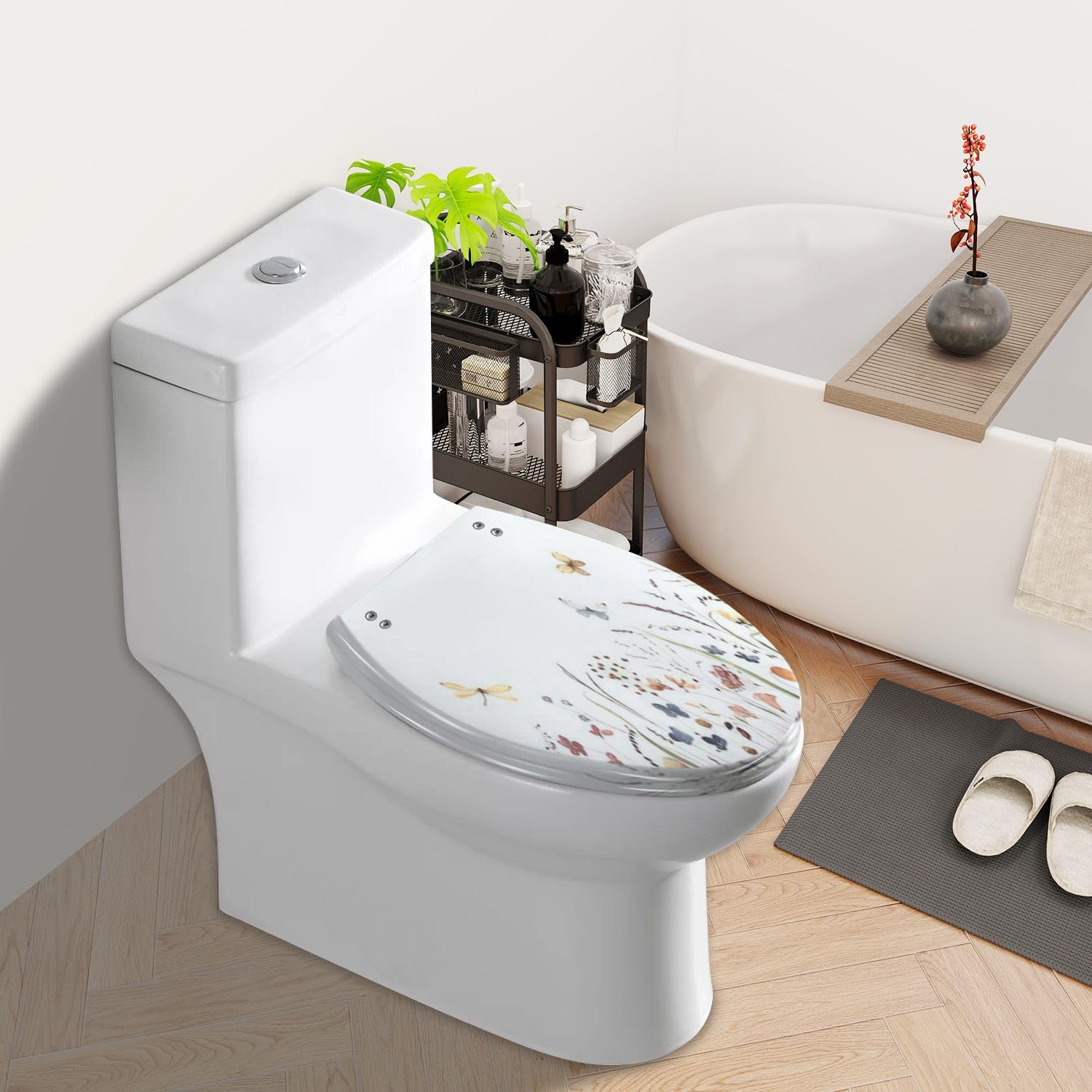 Resin Toilet Seat, Lavender Butterfly Pattern for Bathroom
