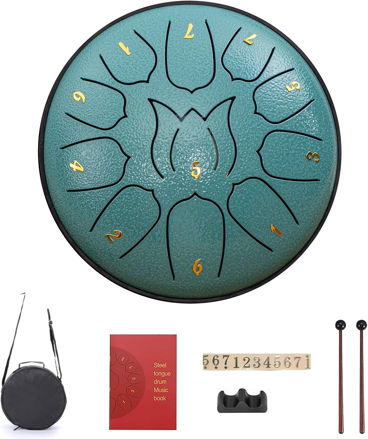 Lancoon Steel Tongue Drum with Percussion Instrument 6 Inch 11 Notes D Major Clear Sound Drumsticks Carrying Bag Handpan Drum Anti-Corrosion for Meditation Music Activity