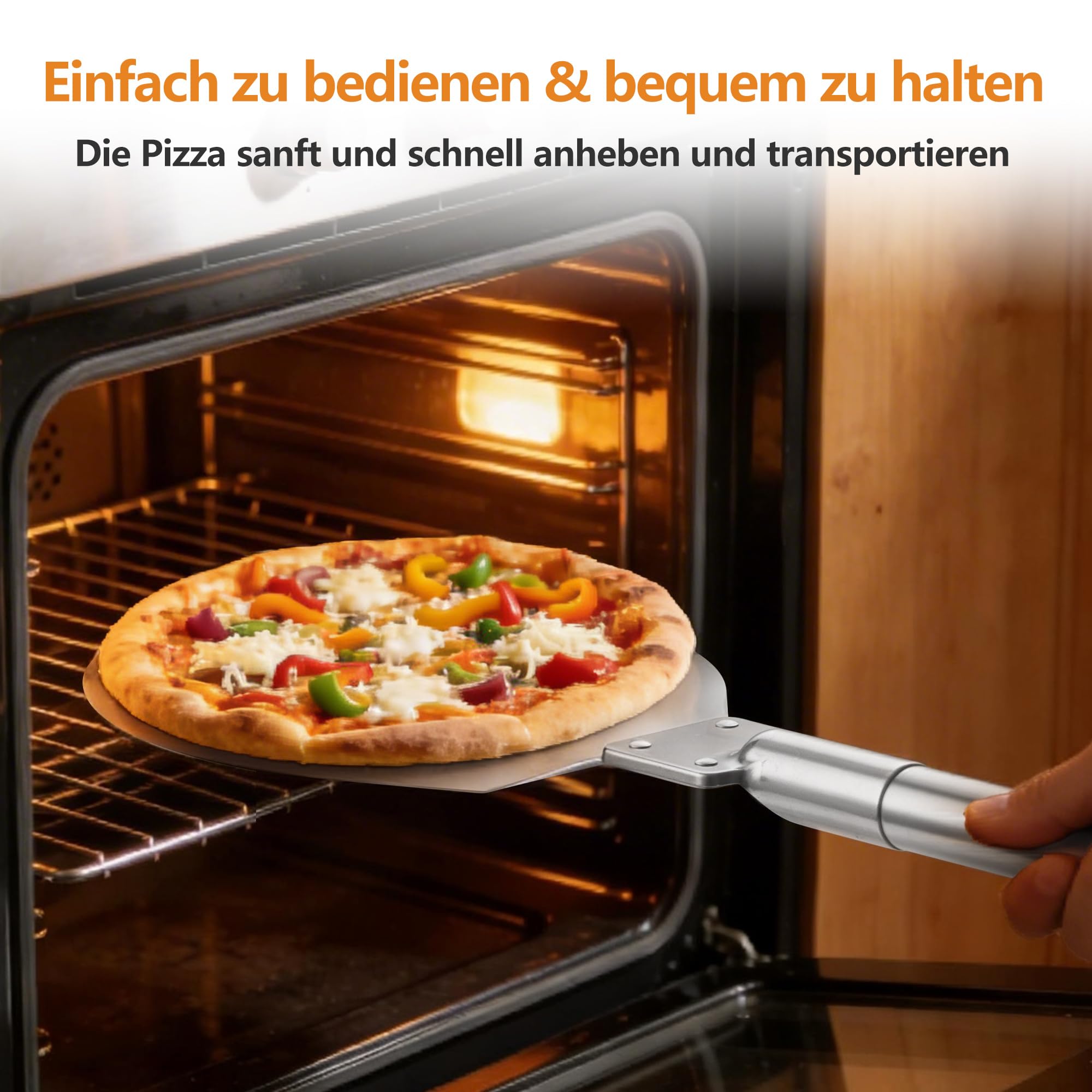 Herogo Pelle à pizza perforée en acier inoxydable de 20,3 x 22,3 x 118 cm avec longue poignée en métal amovible pour glisser facilement, facile à nettoyer et à stocker, 20,3 x 22,3 x 118 cm