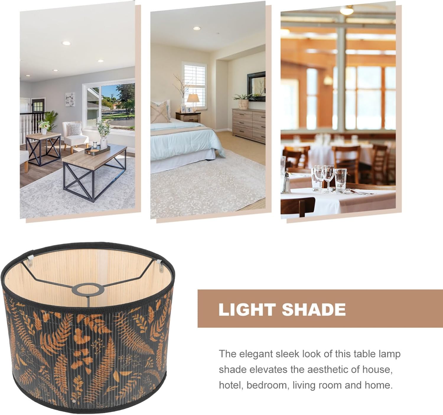 Bamboo Woven Lampshade with Plant Pattern Printed Design 12X12X8 Inches Decorative Lamp Shade for Table and Floor Lamps Soft Light for Living Room Bedroom