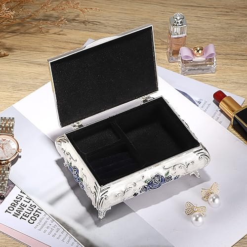 Miniatura 4 de Vintage Jewellery Box,Jewelry Treasure Box,Vintage Metal Small Jewelry Box Trinket Box with Red Flower Pattern, Retro Trinket Storage Box Jewelry