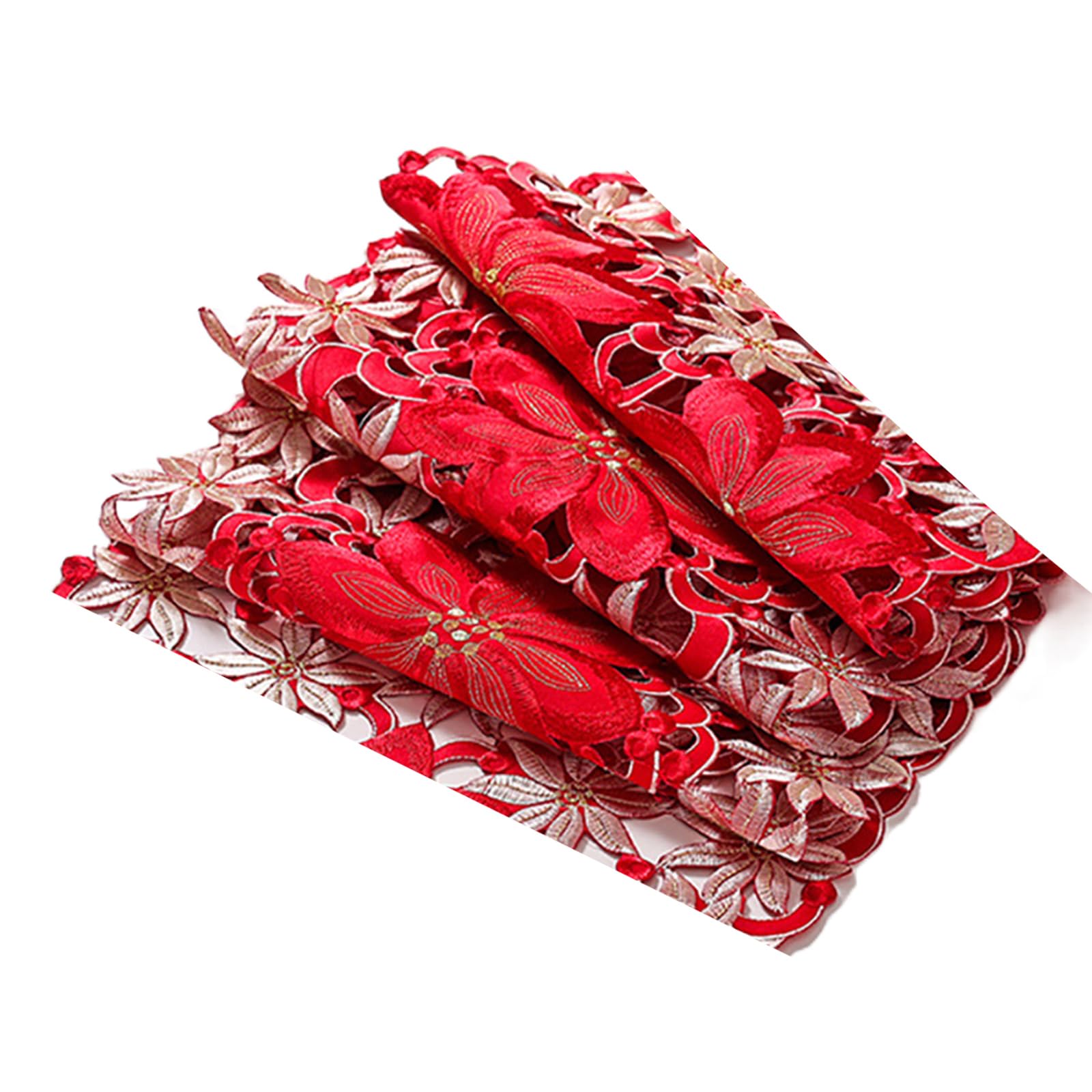 Tsophreniq Table Linen Table Runner with Embroidered Flower Thanksgiving Party Hollow Cover for Decor Runner Long Long Placemats