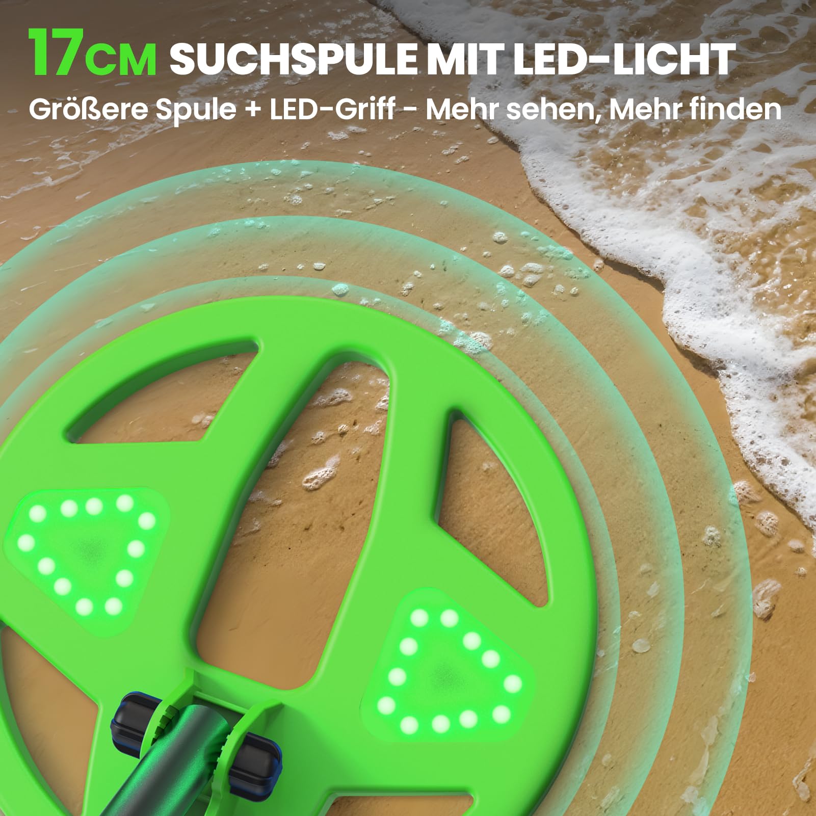 DR.ÖTEK Metalldetektor Kinder, Farb-LCD & 6" Leuchtspule, Leicht & Einstellbar, Rutschfester Griff, Kinder Metalldetektor Set für 3-12, Jungen & Mädchen, Grün