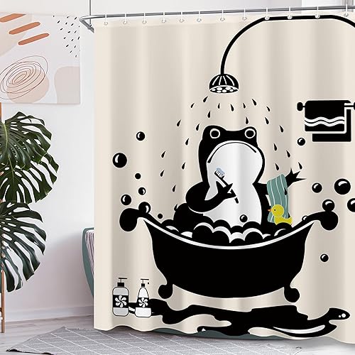Miniatura 4 de Funny Frog - Cortina de ducha de rana, 60 x 72 pulgadas, resistente al agua, resistente, poliéster, sin forro, ojales en la parte superior, estilo