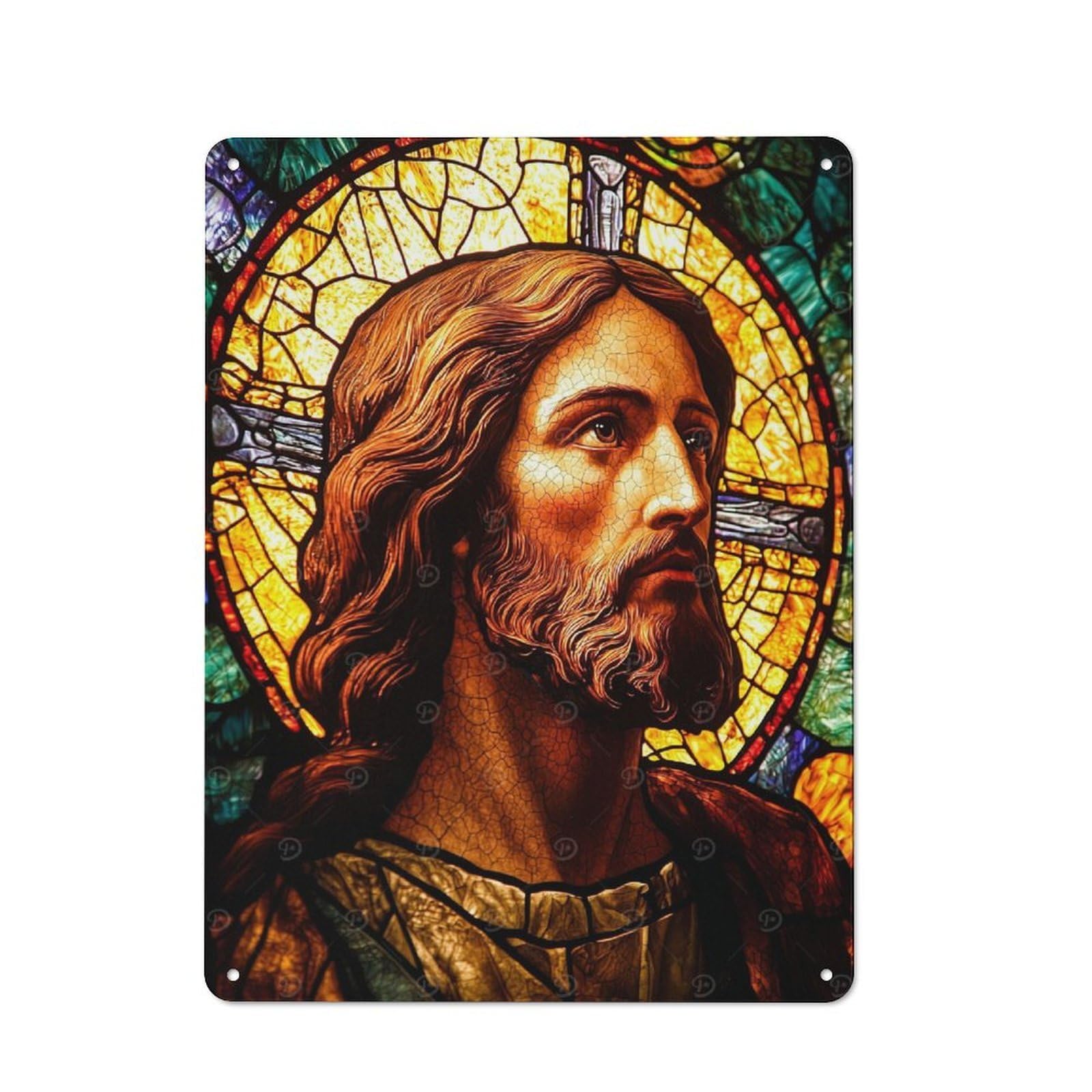 Junmoney Stained Glass Jesus Metal Plaque 40X30cm With For Hallway Wall, Rustic Decor, For Garage, Workshop And Man Cave Decoration
