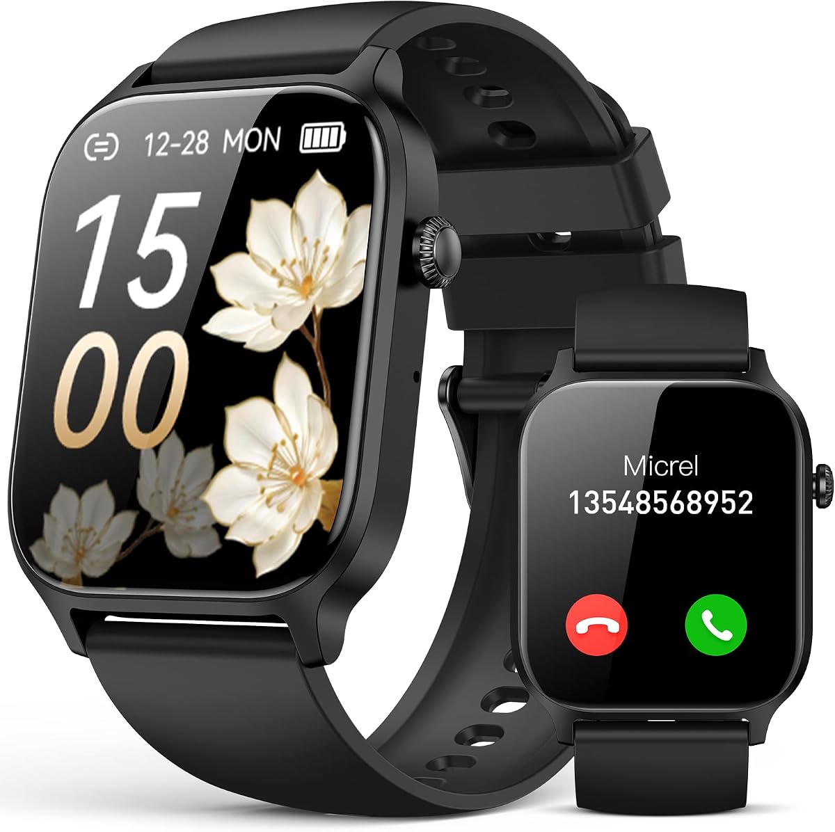 Reloj inteligente para hombres y mujeres: responder/hacer llamadas, IP68 resistente al agua, reloj de seguimiento de ejercicios con monitor y contador de pasos de sueño (negro, 1.81)
