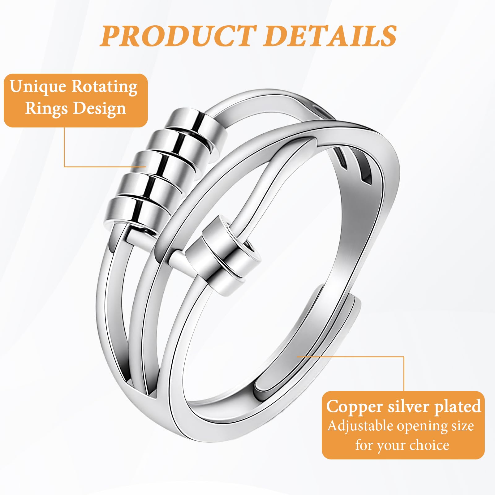 12 Pezzi Di Anello Antistress Donna Regolabili Anello Antistress Anxiety Ring Per Alleviare La Pressione Unisex Con Sacchetto Di Velluto Nero