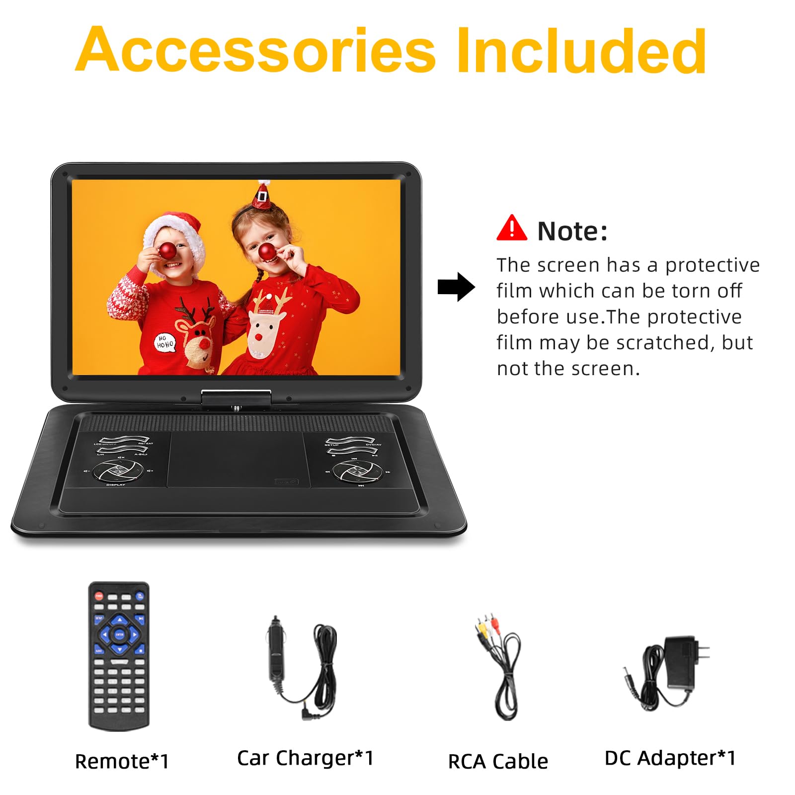 Lettore DVD portatile da 19,7 pollici con schermo HD da 17 pollici, batteria ricaricabile per 5 ore, lettore DVD portatile con caricabatteria da auto, supporto per schede