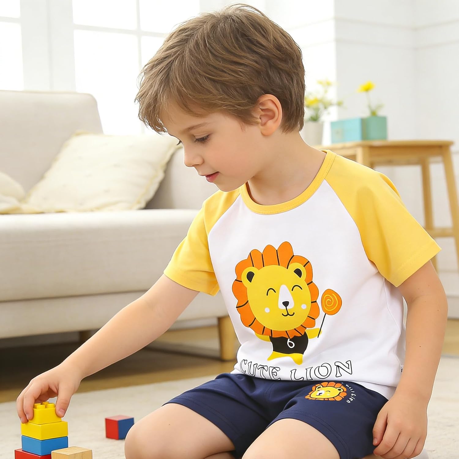 Colorful House Toddler Boys Summer Clothes Cartoon Outfit Set T-Shirt and Short for Little Kids