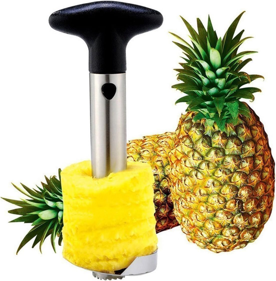Onener Silver Stainless Steel Pineapple Corer, Pineapple Slicer, Pineapple Peeler Stem Remover Blades for Diced Fruit Rings - All In One Kitchen Gadget