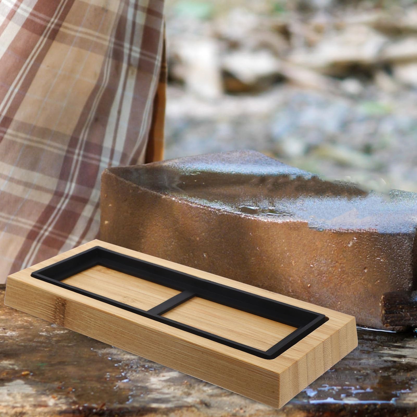 Base in Legno per Pietra per Affilare con Supporto in Silicone Antiscivolo 180x60x30 mm, Accessorio Stabile per Affilatura Lame