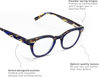 eyebobs - Waylaid | Premium Traditional and Blue Light Reading Glasses | Round Frame for Average Faces