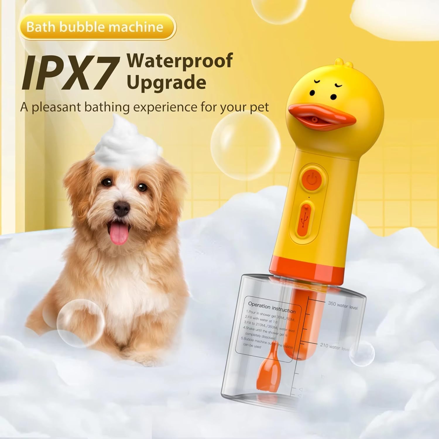 Electric Dog Shampoo Dispenser & Foam Sprayer – Automatic Dog Soap Dispenser, Rechargeable Dogs Shampoo Foamer, IPX7 Waterproof Pet Bath Supplies - Soap Dispensers
