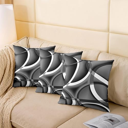 Miniatura 4 de Juego individual de funda de almohada con círculos geométricos, líneas grises y blancas, funda de cojín decorativa para sala de estar, sofá,