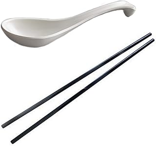 12 Pieces White Set! Not Overpriced, by Vallenwood Includes: 6 White Spoon And 6 Black Chopsticks. Melamine. Perfect For Asian Food, Wonton, Ramen, Currys, Sushi, Miso, Rice, Pho Soups!
