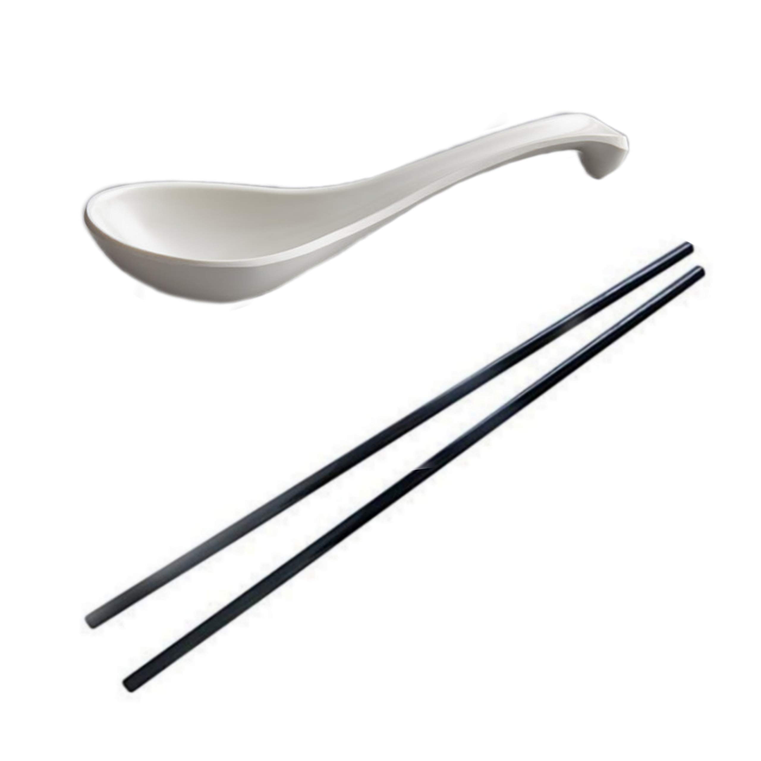 6 White Spoons, 6 Black Chopsticks, By Vallenwood. 12 Pieces Asian Soup Spoons. Not Overpriced. Unbreakable Melamine. Perfect For Japanese And Chinese Food: Ramen, Wonton, Sushi, Miso, Rice, Pho Soup.