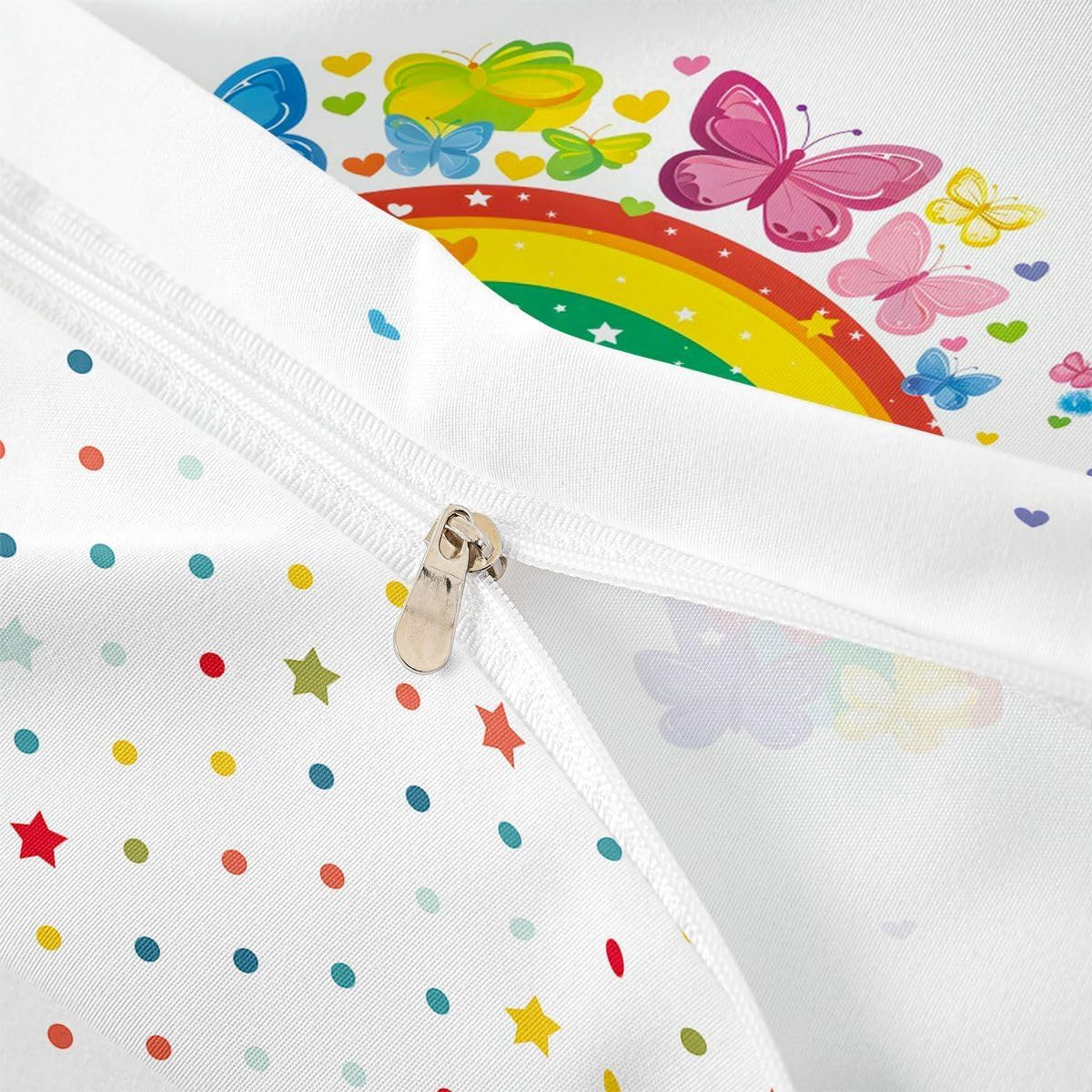 Erosebridal Preppy Rainbow Duvet Cover Set Colorful Butterflies Girl Toddler Bedding Set for Preteen Boys Girls Star Heart Comforter Cover Cute Cartoon Rainbow Bed Sets
