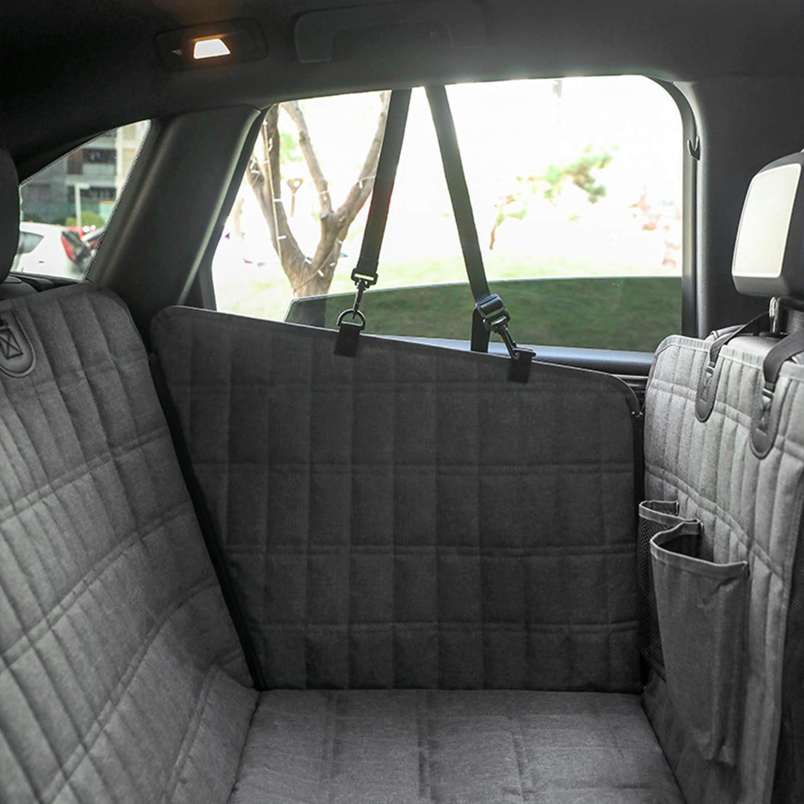 Acouto Forniture da Viaggio per Cani Sedile Posteriore, Amaca per Cani Resistente all'acqua con Rete e Borsa Portaoggetti Protezione Universale per Sedile Posteriore per Auto per Gatti Coprisedile