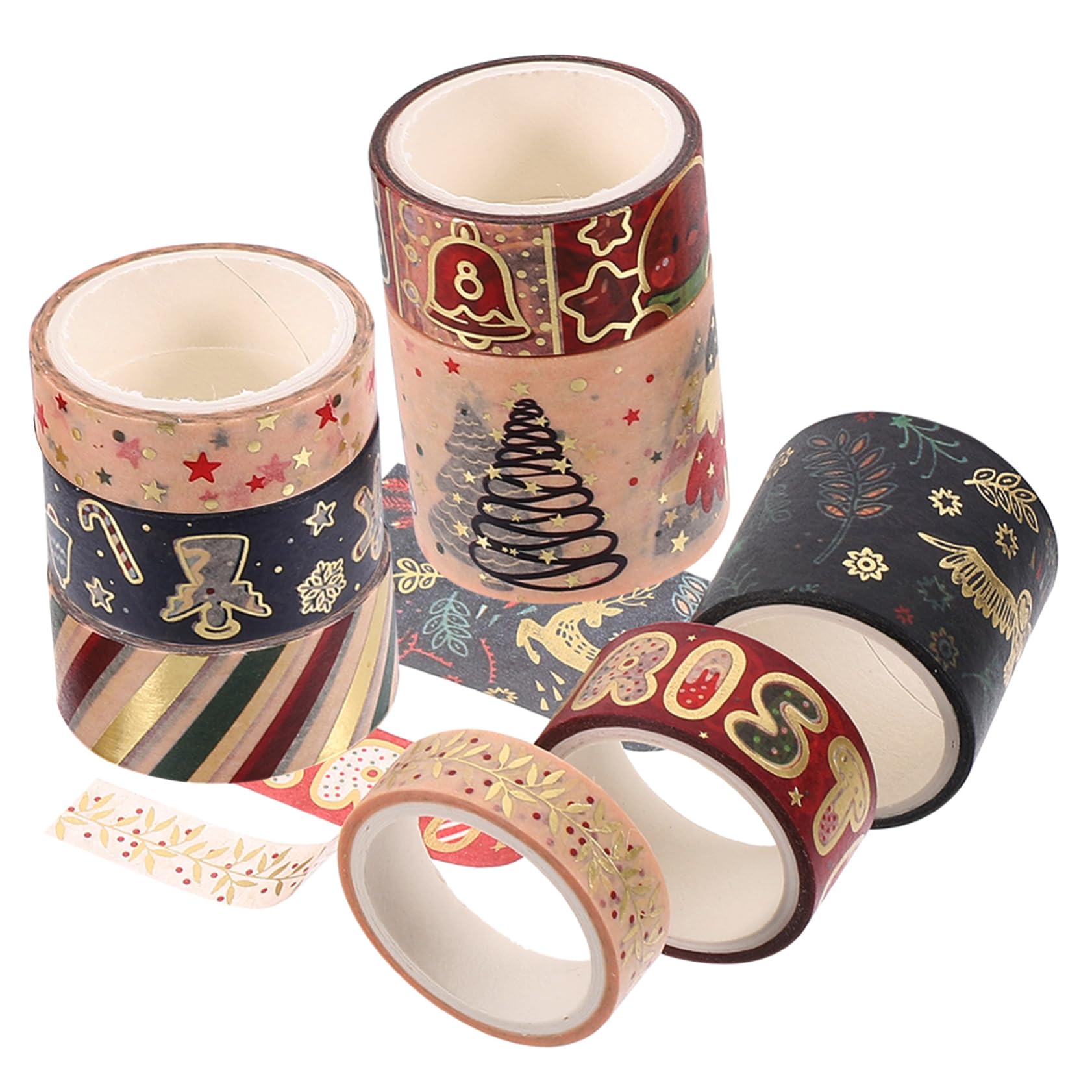 VILLCASE 5sets Cinta Papel Pegatinas Adhesivo Tiras Temático Scrapbooking Washi Tapes Washi -tape Giftcrad Decoración Pegatina Con Motivos Navideños Etiqueta Engomada Del Washi 8 Rolls*5