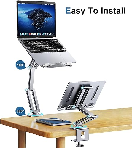 Miniatura 2 de Soporte para computadora portátil para escritorio, soporte de brazo para tableta con rotación de 360, bandeja de aluminio ajustable para laptop,