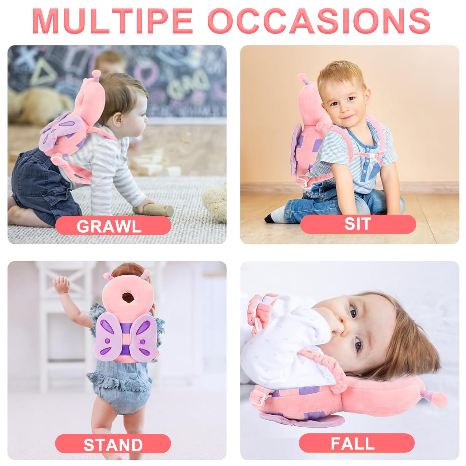 Protector de Cabeza de Bebe, Almohadillas de Seguridad Ajustables para Bebes,Almohadilla Protectora para la Cabeza para Que los Bebés se Arrastren y Caminen (Rosa)