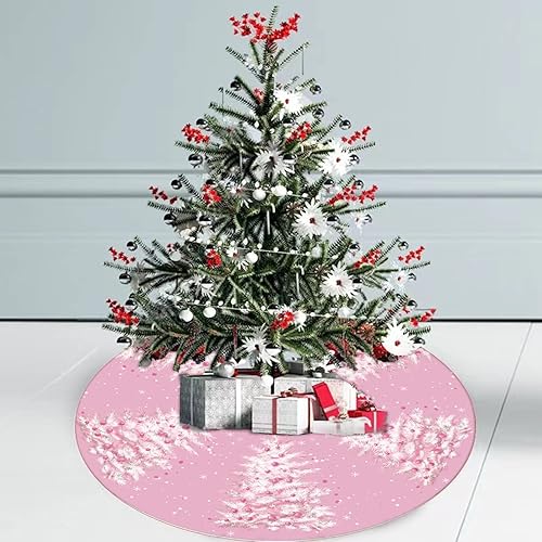Miniatura 3 de Falda de árbol de Navidad, falda de árbol de Navidad rosa de 48 pulgadas, falda de árbol de invierno de Navidad para decoración de interiores y