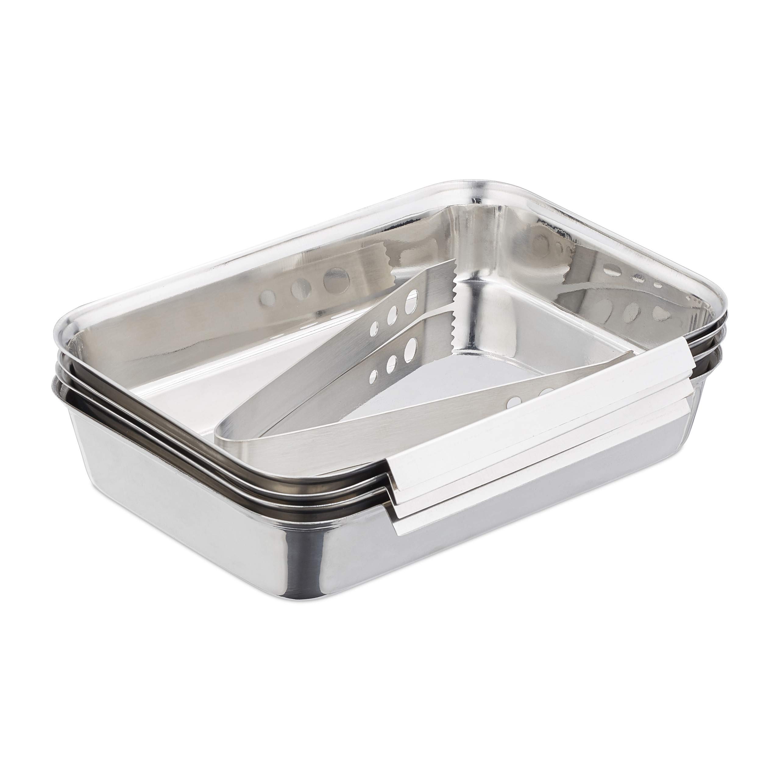 Relaxdays Teglie da Impanatura Acciaio Inox, Set da 4 Tegami per Cotolette, Impilabili, da Lavastoviglie, Argento