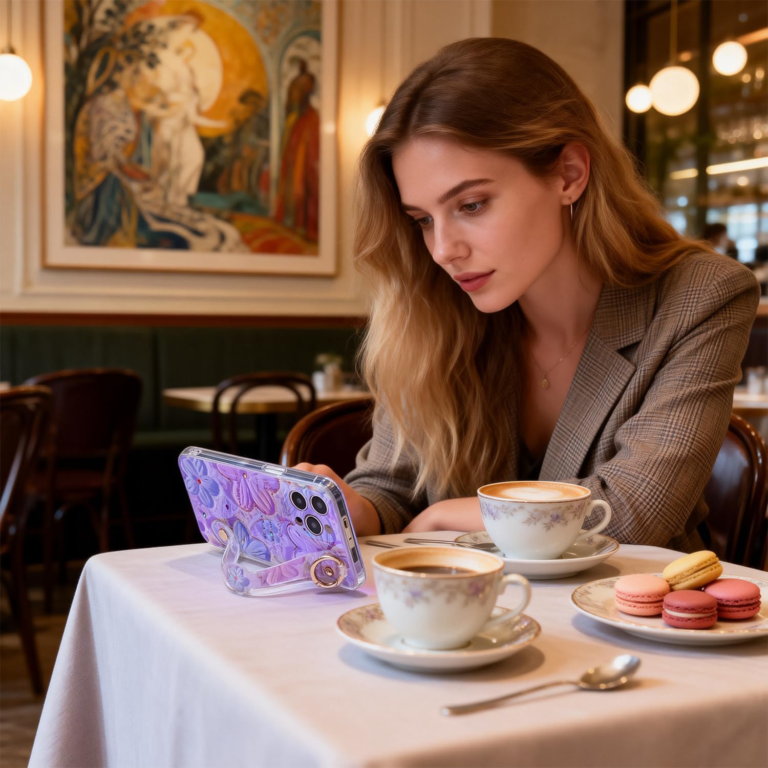 siduater Hand Strap Holder Case for 6.7" iPhone 15 Pro Max with Kickstand - Wrist Strap Band Soft Design Shockproof Cover, Adjustable Handle Grip Loop for iPhone 15 Pro Max 6.7 Inch, Floral Pink - Image 2