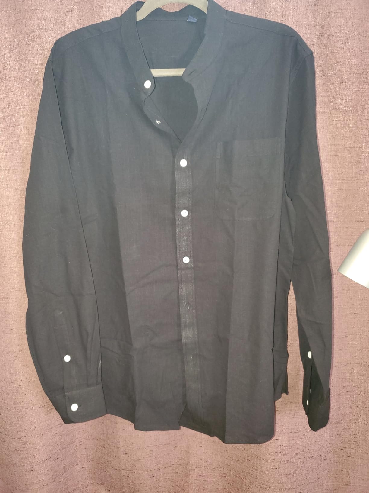 Tealun Men's Cotton Linen Shirt - Long Sleeve Stand Collar, Loose Fit, Dark Gray, Asian Size M