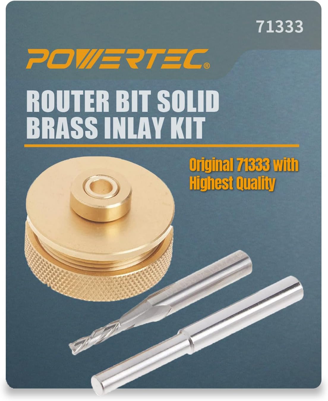 71333 Router Bits Solid Brass Inlay Kit | For 1/4 Templates for High RPM Routing | Includes 1/8 Carbide Router Bit/Cutter + 1/4 Shank, Universal Bushing, Retainer Nut, Collar, Alignment Pin