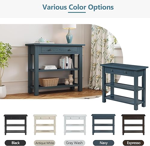 Miniatura 32 de Mesa consola rústica, mesa de sofá de 50 pulgadas de largo con 3 cajones y estante de almacenamiento abierto de 2 niveles, para sala de estar,