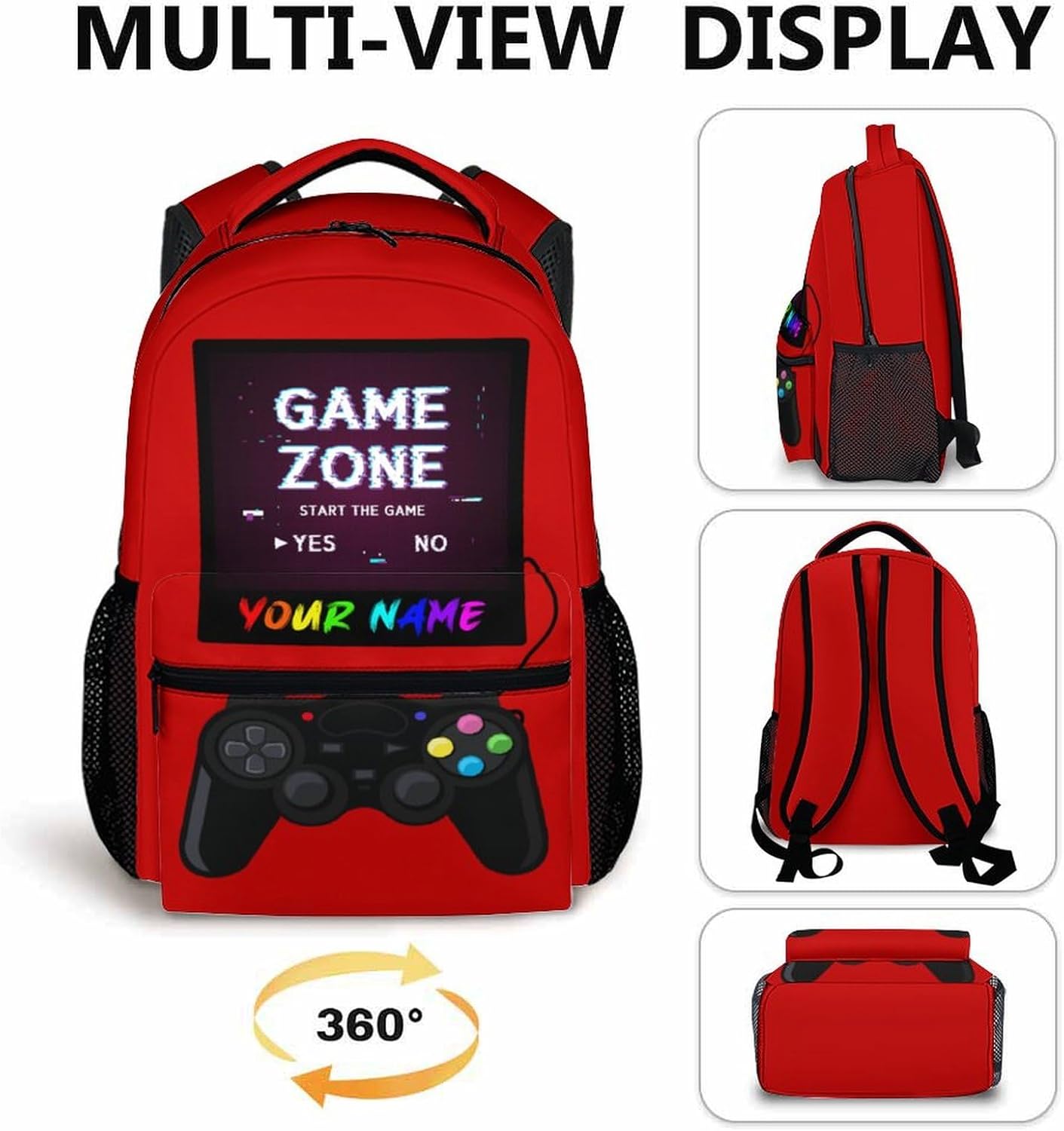 School Backpack for Boys School, Custom Gamer Bookbag for Kids Kindergarten Elementary Primary Middle College, 17 Inch Large Capacity Personalized Gaming Daypack for Travel Work Hiking