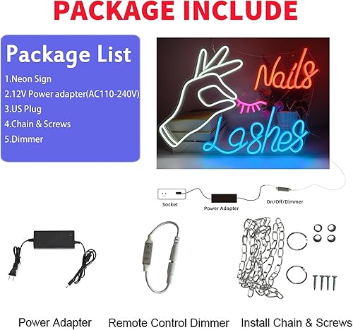 Miniatura 3 de Letrero de neón de pestañas, alimentado por USB con atenuador, letreros de RSEthan para decoración de pared, luces de neón para dormitorio, letrero